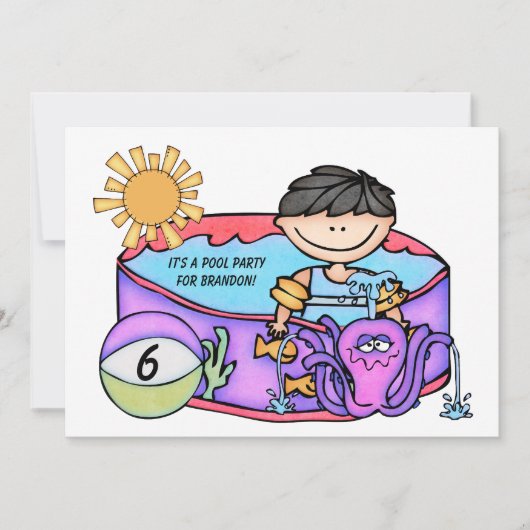 Jongen Pool Party Beach Swimming Birthday Invitati Kaart (Voorkant)