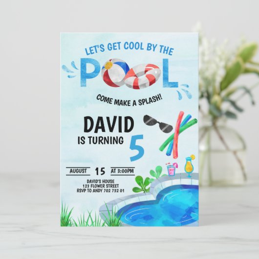 Jongen Pool Party Birthday Cool by Pool Summer Kaart (Staand voorkant)