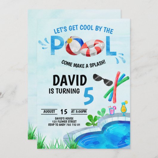 Jongen Pool Party Birthday Cool by Pool Summer Kaart (Voorkant / Achterkant)