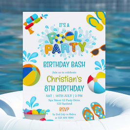 Jongen Pool Party Birthday Invitation Kaart