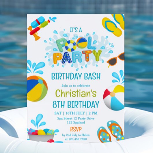 Jongen Pool Party Birthday Invitation Kaart