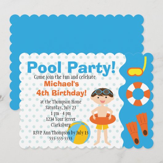  Jongen Pool Party Birthday Kaart (Voorkant / Achterkant)