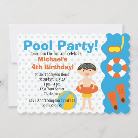 Jongen Pool Party Birthday Kaart (Voorkant)