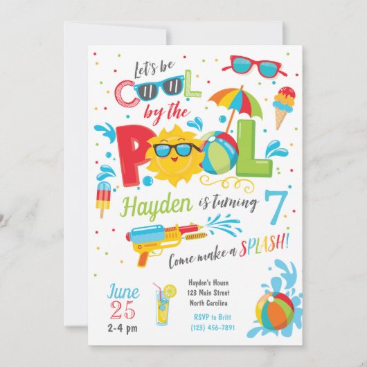 Jongen Pool Party Invitation, Summer Birthday Kaart (Voorkant)