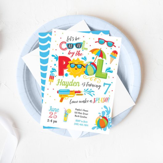 Jongen Pool Party Invitation, Summer Birthday Kaart