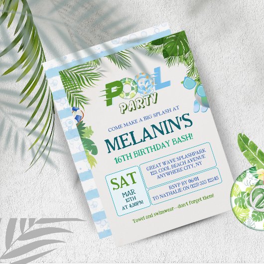 Jongen Pool Party Uitnodiging - Cool Dude Verjaard