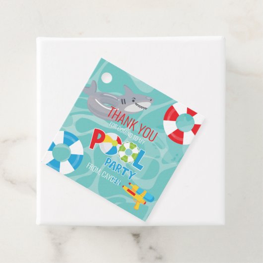 Jongen Pool Party verjaardagshaai dank u Bedankjes Labels (In situ)