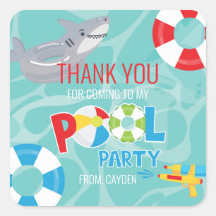 Jongen Pool Party verjaardagshaai dank u gunst Vierkante Sticker