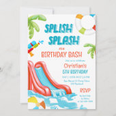 Jongen Pool Party Waterslide Verjaardag Uitnodigin Kaart (Voorkant)