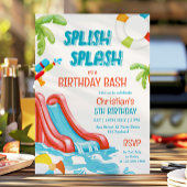 Jongen Pool Party Waterslide Verjaardag Uitnodigin Kaart