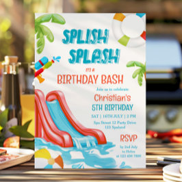 Jongen Pool Party Waterslide Verjaardag Uitnodigin Kaart