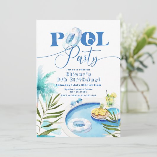 Jongen Pool verjaardagsfeestje Kaart (Staand voorkant)