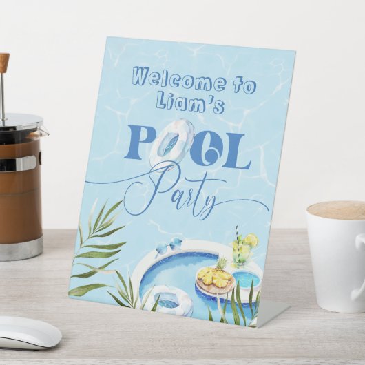 Jongen Pool verjaardagsfeestje Welkom Reclamebord Met Voetstuk (Insitu)