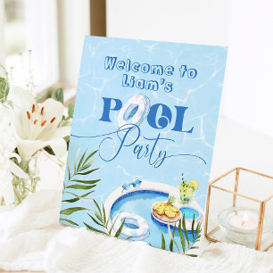 Jongen Pool verjaardagsfeestje Welkom Reclamebord Met Voetstuk