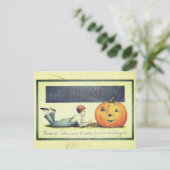  jongen praat met Jack-o-Lantern Halloween Briefkaart (Staand voorkant)