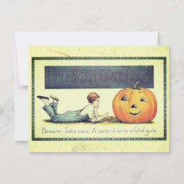  jongen praat met Jack-o-Lantern Halloween Briefkaart