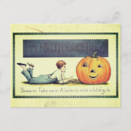  jongen praat met Jack-o-Lantern Halloween Briefkaart