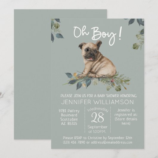 Jongen! Pug Puppy Dog Baby shower Kaart (Voorkant / Achterkant)
