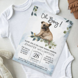 Jongen! Pug Puppy Modern Waterverf Baby shower Kaart