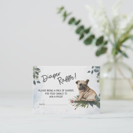 Jongen! Pug Puppy Waterverf Diaper Raffle Informatiekaartje (Staand voorkant)