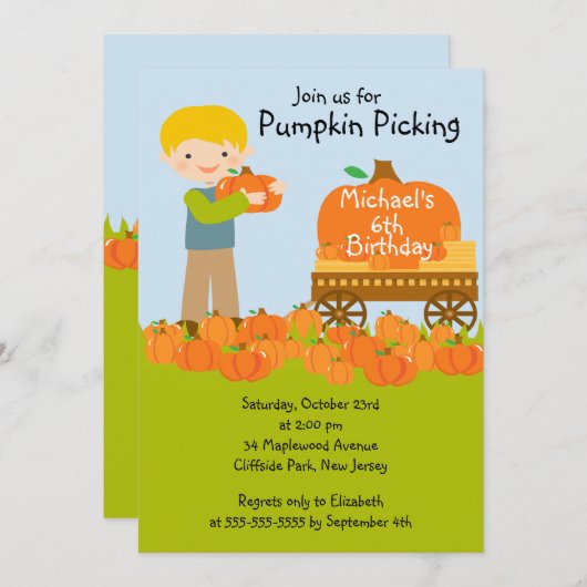 Jongen Pumpkin die Birthday Party uitnodigingen he (Voorkant / Achterkant)