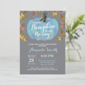 Jongen Pumpkin Herfst Baby shower Blue en Grey Kaart (Staand voorkant)