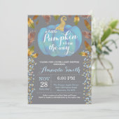 Jongen Pumpkin Herfst Baby shower Gold Glitter Blu Kaart (Staand voorkant)