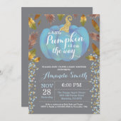 Jongen Pumpkin Herfst Baby shower Gold Glitter Blu Kaart (Voorkant / Achterkant)