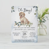 Jongen! Puppy Modern Waterverf Baby shower Kaart (Staand voorkant)