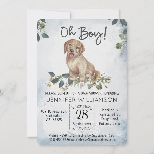 Jongen! Puppy Modern Waterverf Baby shower Kaart (Voorkant)