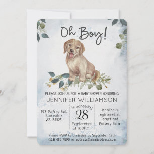 Jongen! Puppy Modern Waterverf Baby shower Kaart