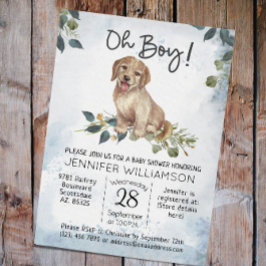 Jongen! Puppy Modern Waterverf Baby shower Kaart