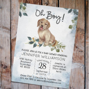 Jongen! Puppy Modern Waterverf Baby shower Kaart