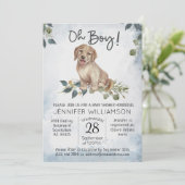 Jongen! Puppy Modern Waterverf Baby shower Kaart (Staand voorkant)