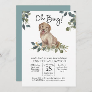 Jongen! Puppy Modern Waterverf Dog Baby shower Kaart