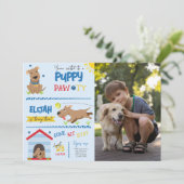 Jongen Puppy Verjaardag Pawty Foto Kaart (Staand voorkant)