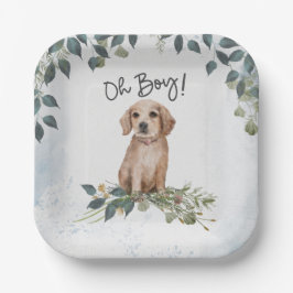 Jongen! Puppy Waterverf Baby shower Papieren Bordje