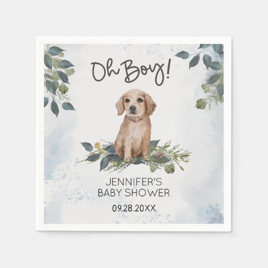 Jongen! Puppy Waterverf Baby shower Servet (Voorkant)