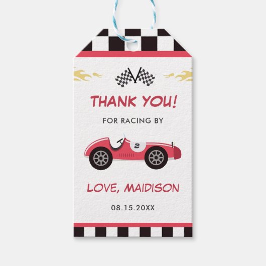 Jongen Race Auto Verjaardagsfeestje Cadeaulabel (Voorkant)