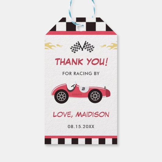 Jongen Race Auto Verjaardagsfeestje Cadeaulabel (Achterkant)