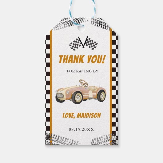 Jongen Race Auto Verjaardagsfeestje Cadeaulabel (Voorkant)