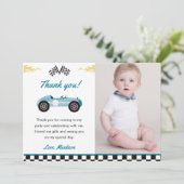 Jongen Race Auto Verjaardagsfeestje Dank je kaart (Staand voorkant)