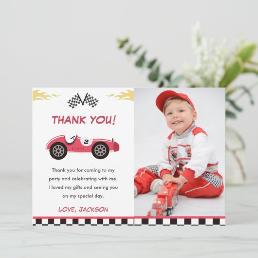 Jongen Race Auto Verjaardagsfeestje Dank je kaart (Staand voorkant)