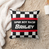 Jongen racer red black-checkered flag name pillow kussen (Deken)