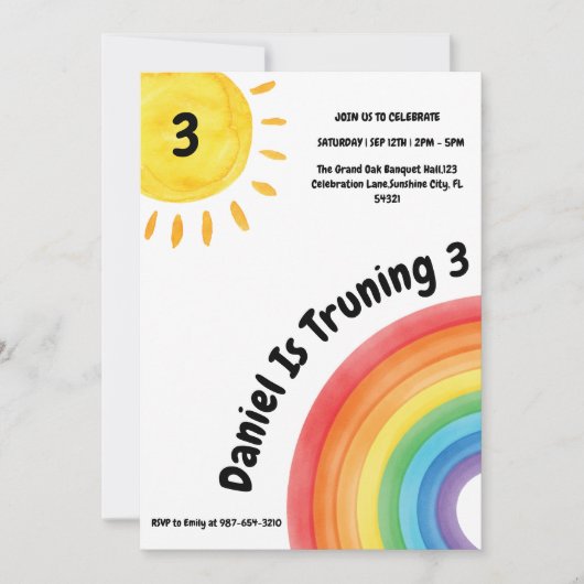 Jongen Rainbow 3e verjaardag, Jongen verjaardagsfe Kaart (Voorkant)