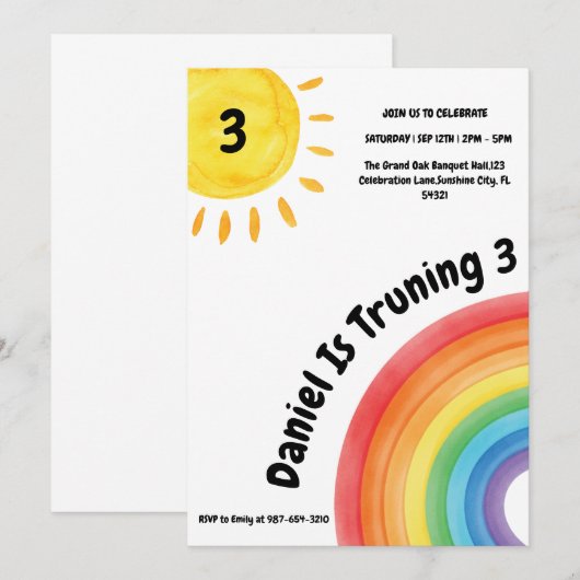 Jongen Rainbow 3e verjaardag, Jongen verjaardagsfe Kaart (Voorkant / Achterkant)