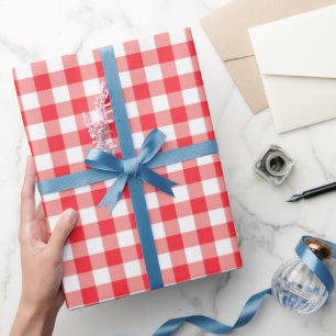 Jongen Red Gingham Birthday Wrapping Paper Cadeaupapier