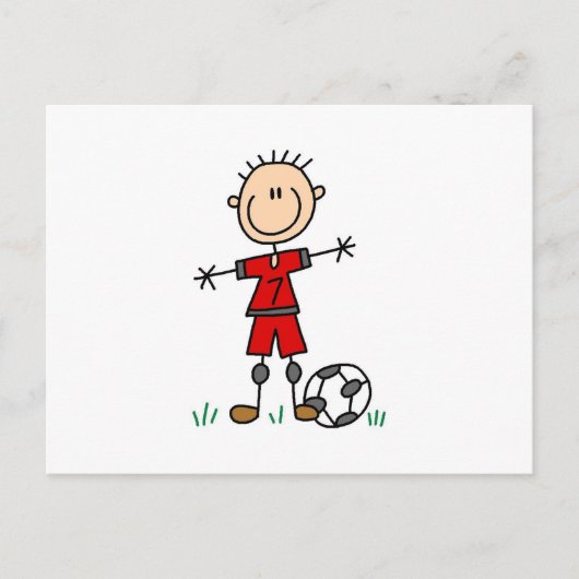 Jongen Red Uniform Soccer Player T-shirts en cadea Briefkaart (Voorkant)