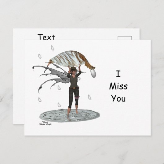 Jongen Regen Fairy Met Blad Briefkaart (Voorkant / Achterkant)