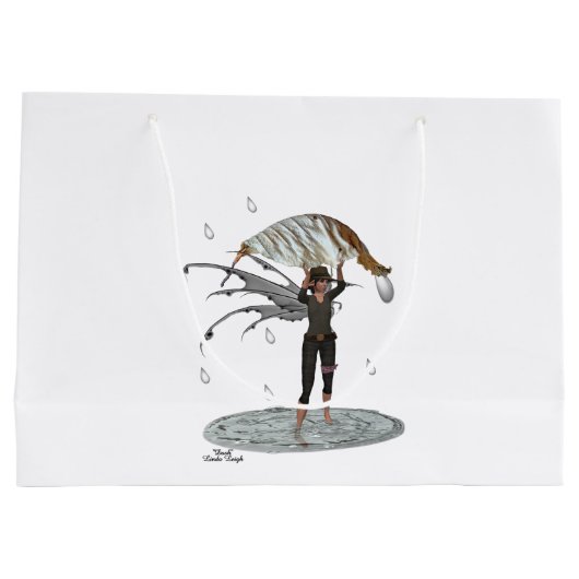 Jongen Regen Fairy Met Blad Gift Bag Groot Cadeauzakje (Achterkant)